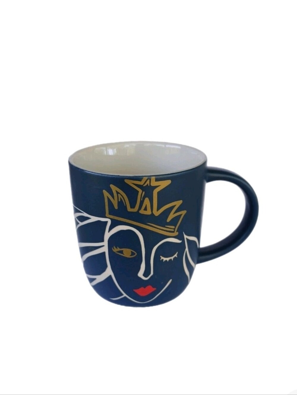 STARBUCKS Mug Winking Siren Queen Etched Matte Blue Gold Coffee Cup 14 oz. 2016